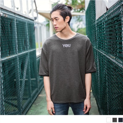 YOU&ME字母圓領寬鬆五分袖上衣.男3色