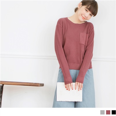 1011新品 素色胸前口袋壓紋針織上衣