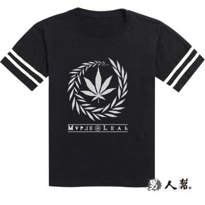 男人幫-楓葉圖騰拼接條紋短袖T恤 (T1279)