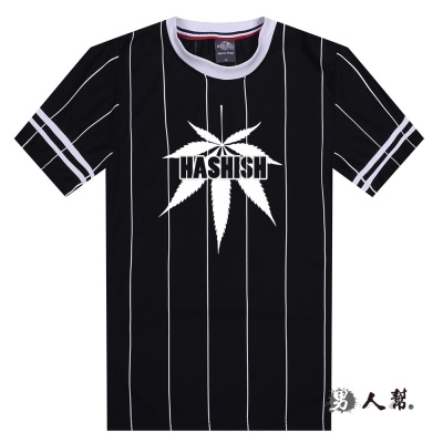 男人幫-HASHISH之葉 袖口拼接直條紋短袖T恤 (T1334)