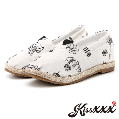 KissXXX-逗趣小貓美腿效果5CM內增高帆布休閒鞋 米